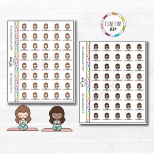 Stickers de planificateur de personnage de yoga petite fille minuscule pour n'importe quel agenda, Erin Condren, Happy Planner, mat ou brillant