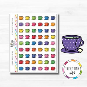 Stickers minuscules de planificateur de tasse de thé pour n'importe quel agenda, Erin Condren, Happy Planner, TN, tasse de thé, mat ou brillant