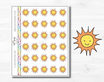 Doodle Sun Planner Stickers for Any Planner, Happy, Summer, Sunny Day, Weather, Sunshine, Erin Condren, Happy Planner TN, Matte or Glossy