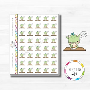 Autocollants de planificateur de personnage d'étude de petit dragon minuscule pour n'importe quel agenda, Erin Condren, planificateur heureux, école, travail, mat ou brillant