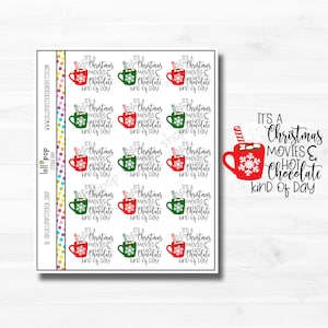 C'est un agenda de Noël, films et chocolat chaud, genre de jour, autocollants pour tous les agendas, Erin Condren, Happy Planner, lettrage, texte
