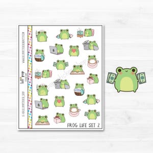 Ensemble d'autocollants pour agenda Frog Life n° 2 pour tous les agendas, Erin Condren, Happy Planner, TN, Froggy, tâches ménagères, adulte, mat ou brillant