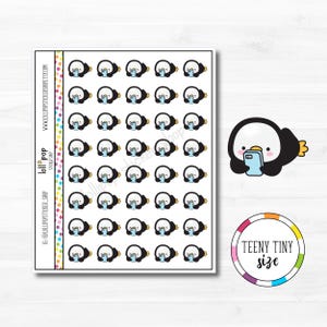 Autocollants de planificateur de personnage de téléphone portable Teeny Tiny Penguin pour n'importe quel agenda, Erin Condren, Happy Planner, Hobonichi, Temps d'écran, Brillant mat