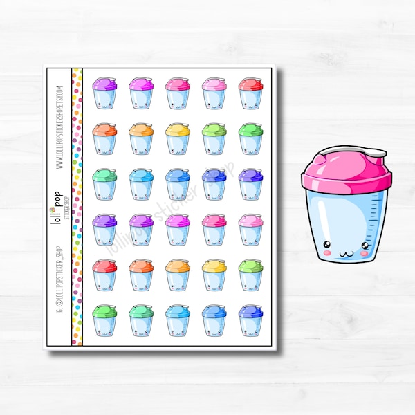 Kawaii Smoothie Shaker Planner Stickers for Any Planner, Erin Condren, Happy Planner, TN, Protein Drink, Juice, Diet, Gym, Matte or Glossy