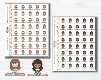 Teeny Tiny Girl Yoga Character Planner Stickers for Any Planner, Erin Condren, Happy Planner,  Matte or Glossy