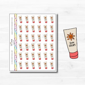 Doodle Sun Block Planner Autocollants pour tout planificateur, lotion, écran solaire, été, chaud, plage, erin condren, happy planner TN, mat ou brillant