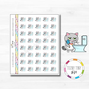 Autocollants de planificateur de personnage de salle de bain propre, petit chat grincheux pour n'importe quel agenda, Erin Condren, Happy Planner, corvée, mat ou brillant