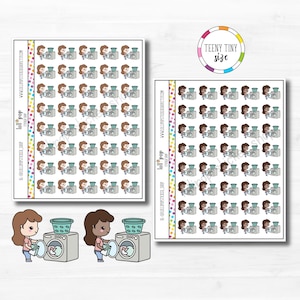 Autocollants de planificateur de personnage pour le jour de la lessive, petite fille, pour n'importe quel agenda, Erin Condren, Happy Planner, mat ou brillant