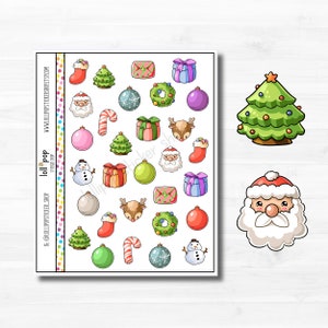 Autocollants Kawaii Christmas Planner pour tout planificateur, Erin Condren, Happy Planner, TN, Noël, Vacances, Père Noël, cadeau, mat ou brillant