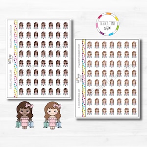 Teeny Tiny Girl Grocery Cart Character Planner Stickers for Any Planner, Erin Condren, Happy Planner,  Matte or Glossy