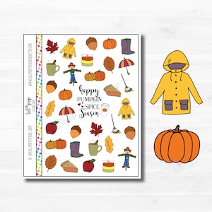 Doodle Fall Planner Autocollants pour Any Planner, Erin Condren, Happy Planner TN, Hobonichi, Automne, Mat ou Glossy