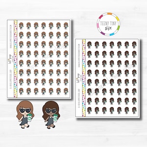 Stickers planificateur personnage petite fille café pour n'importe quel agenda, Erin Condren, Happy Planner, mat ou brillant