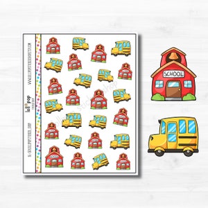 Autocollants Kawaii School and Bus Planner pour tout planificateur ou journal, Erin Condren Happy Planner, Reminder, Study, School Bus, Matte or Glossy