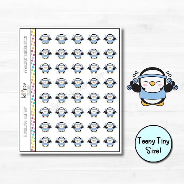 Teeny Tiny Penguin Workout Character Planner Stickers for Any Planner, Erin Condren, Happy Planner, Hobonichi, Gym,  Matte or Glossy