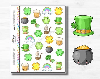 Kawaii St. Patrick's Day Planner Stickers for Any Planner, Pad, Erin Condren, Happy Planner, TN, Matte or Glossy, Ready to Ship