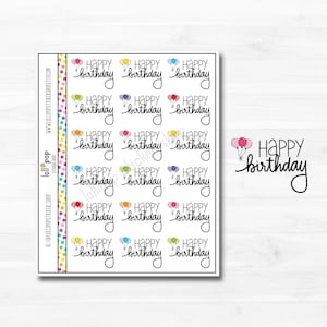 Stickers texte joyeux anniversaire pour n'importe quel agenda, Erin Condren, Happy Planner, TN, Bday, B-Day Party, mat ou brillant