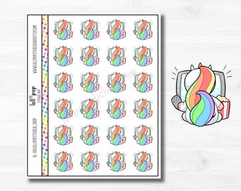 Kawaii Unicorn Binge Watch TV Movie Netflix Character Planner Stickers for Any Planner, Erin Condren, Happy Planner, TN, Matte or Glossy