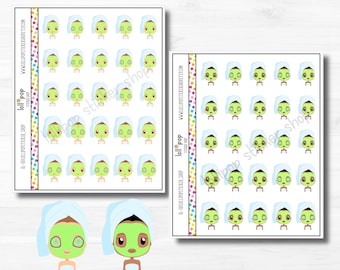 Character Face Mask Girl Planner Stickers for Any Planner, Chibi, Spa, Erin Condren, Happy Planner Matte Glossy, Quick Ship