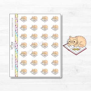 Study Cat Character Planner Stickers for Any Planner or Journal, Erin Condren, Happy Planner, Work, Read, Book, Matte, Glossy