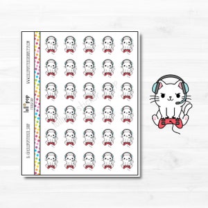 Gaming Cat Character Planner Autocollants pour n’importe quel planificateur ou journal, Erin Condren, Happy Planner, Jeux vidéo, Matte, Glossy