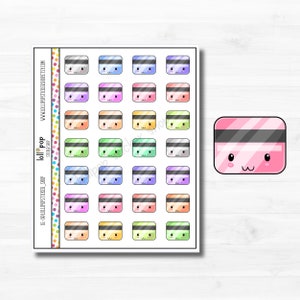 Autocollants de planificateur de carte de crédit Kawaii pour tout planificateur, carte de débit, banque, factures de paiement, Erin Condren, planificateur heureux, TN, bancaire, mat ou brillant