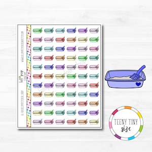 Stickers minuscules de planificateur de bac à litière pour n'importe quel agenda, Erin Condren, Happy Planner, TN, taille personnelle, Changer la litière pour chat, mat ou brillant