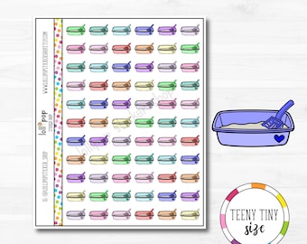 Teeny Tiny Litter Box Planner Stickers for Any Planner, Erin Condren, Happy Planner, TN, Personal Size, Change Cat Litter, Matte or Glossy