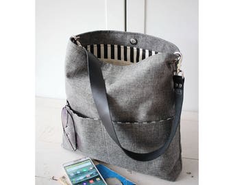 Shoulder bag, Jute tote bag with leather strap