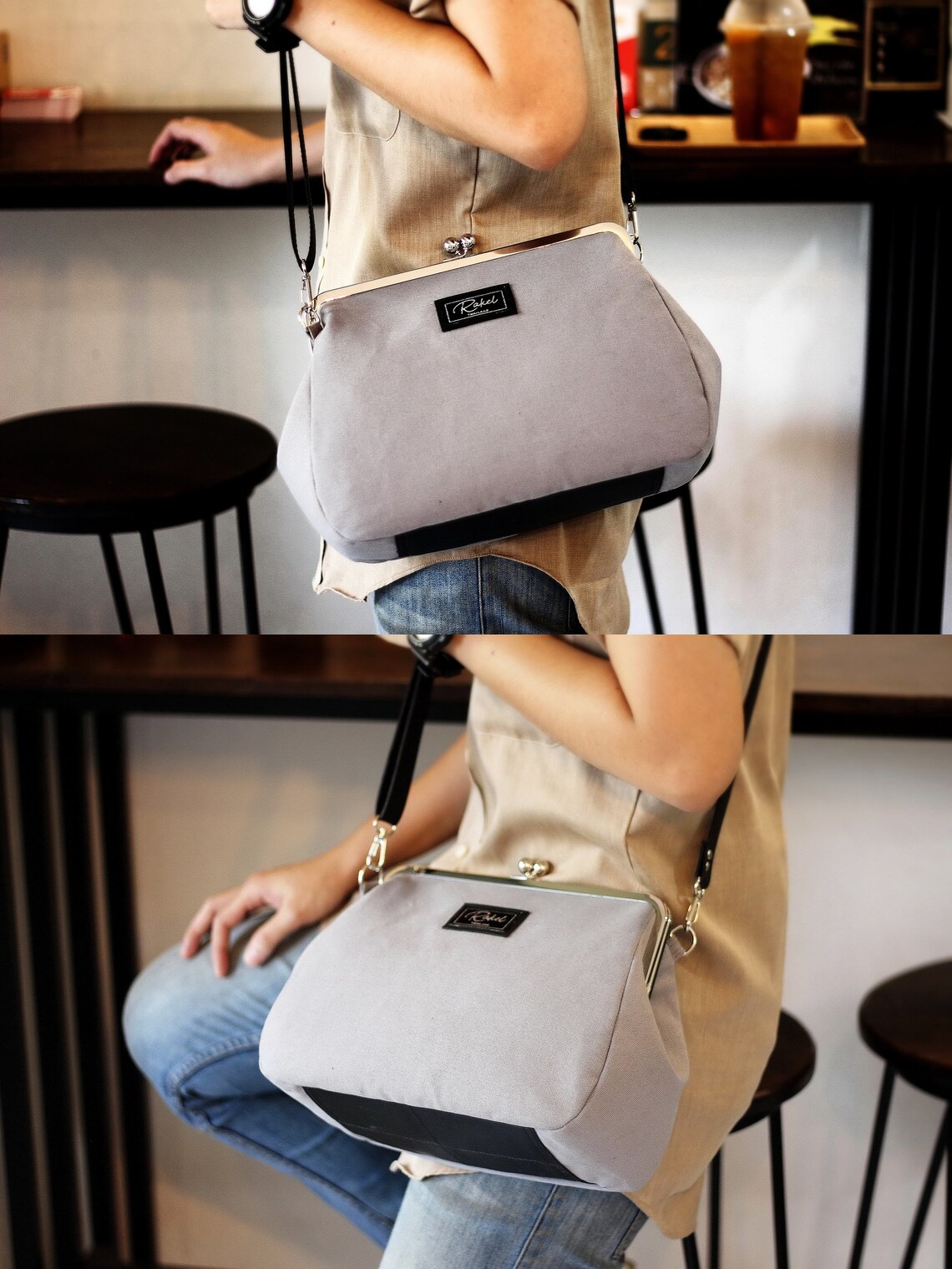 Kiss lock crossbody bag Kiss lock frame purse Canvas bag Etsy