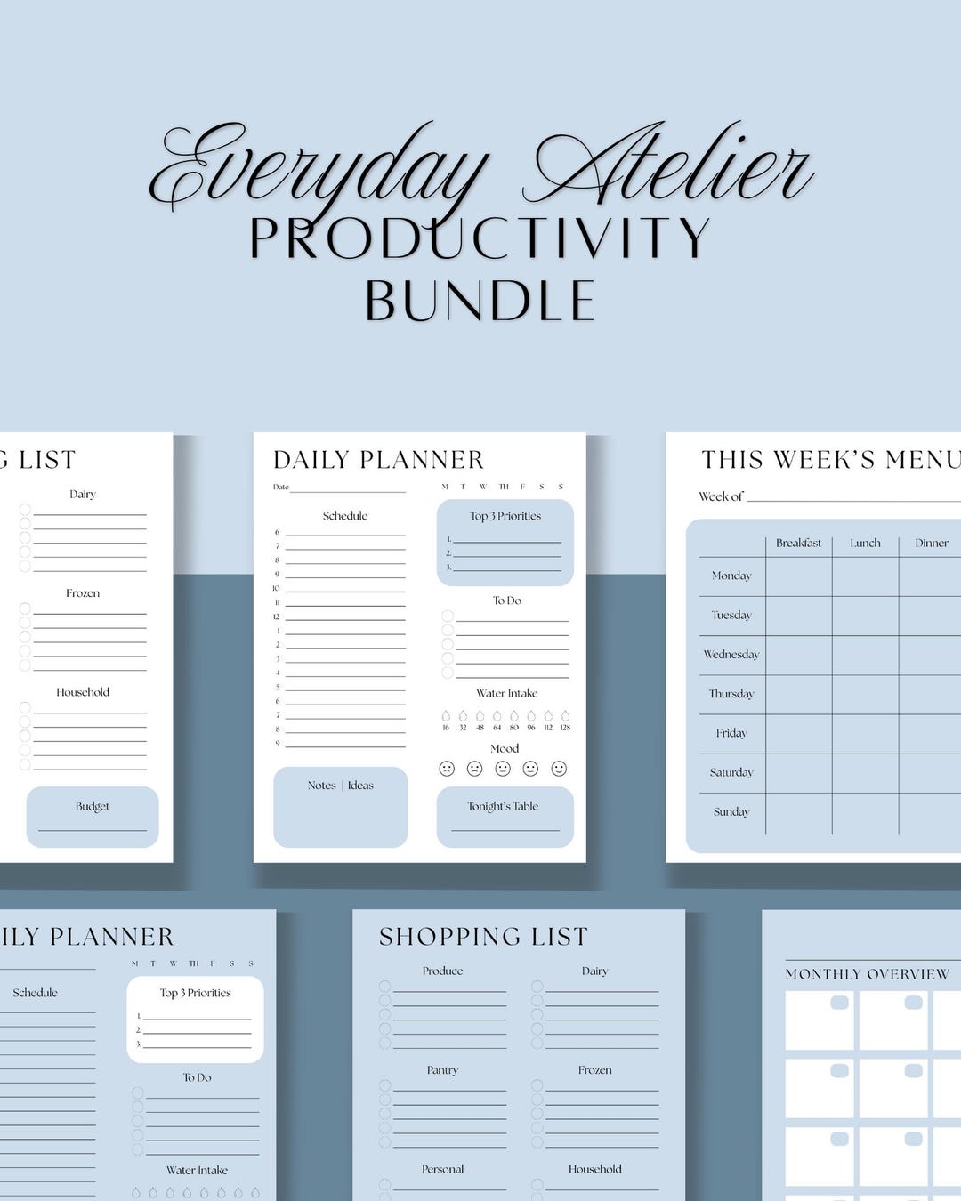 Blue Productivity Planner Bundle – Daily, Weekly, Monthly (PDF) - Etsy