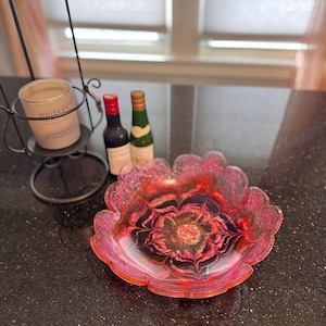 Elegant Rich Red and Purple Floral Handcrafted Resin Art Bowl