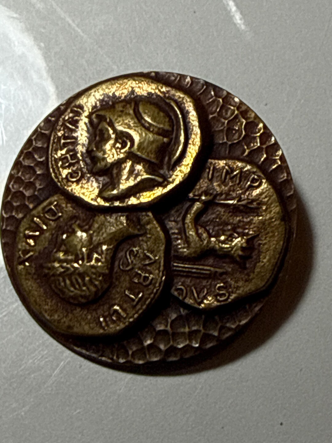 Quadient Coin Button Ancient Coins Antique Metal Picture Button Old Pictorial Cut Steel ...