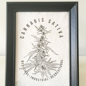 Eco-Friendly Hemp Paper Cannabis Print Handmade with Love and Perfect for Cannabis Lovers 13cm X 18cm image 1