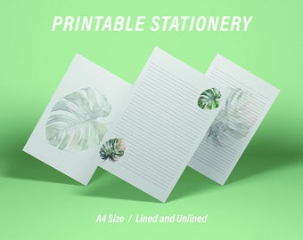 Tropical Monstera Deliciosa Watercolor Printable Stationery - Beautiful Writing Paper for All Occasions