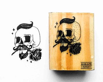 Skull Rose Elegance: Barber's Favorite Stamp, Carved Detailing, Ideal for Stylish Impressions, 4cm X 5cm