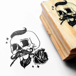 Skull Rose Elegance: Barber's Favorite Stamp, Carved Detailing, Ideal for Stylish Impressions, 4cm X 5cm image 2