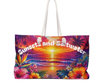 Sunsets and Saltwater Weekender Bag | Tropical Sunset Beach Tote