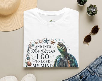 Camiseta con estampado de tortuga marina "Y al océano voy" / Camiseta con cita sobre el océano