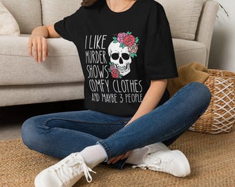 True Crime Shirt and Tote Bag | Skull with Roses Gothic Aesthetic  | Murder Show Fan Gift | Horror Lover Matching T-Shirt