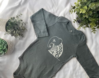 Long Sleeve Elephant Baby Shirt, Baby Animal Bodysuit,