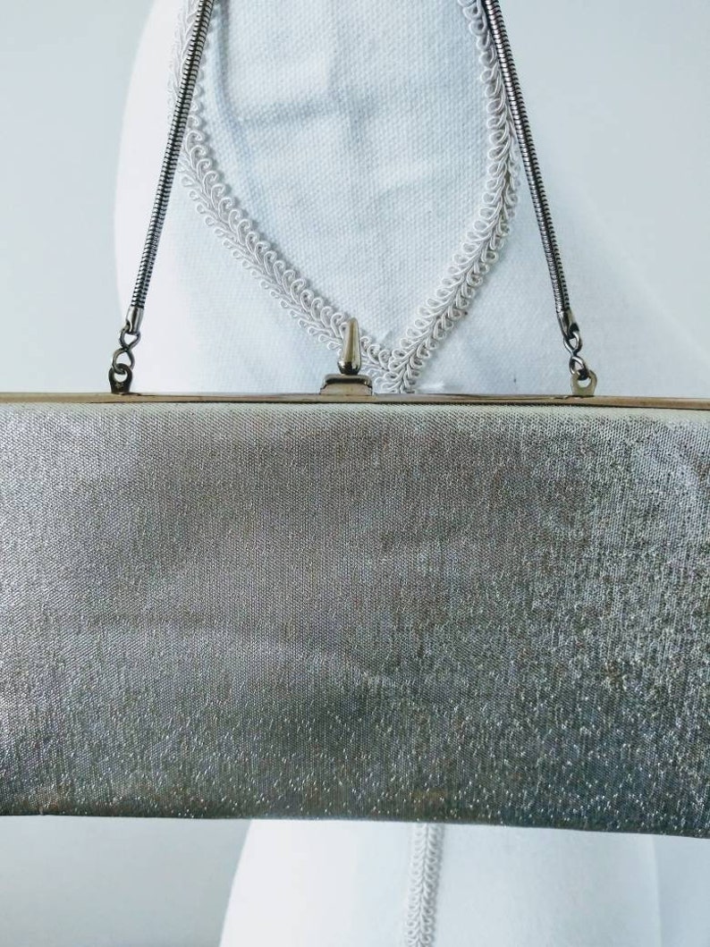 Silver Metallic Clutch Purse, Vintage Clutch Handbag, Brocade Clutch Purse, Vintage Bridal Clutch, Tinsel Purse image 3