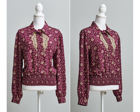 Women’s Vintage 1980s Burgundy Secretary Blouse - image 1