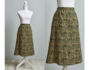 Vintage Green Patterned Boho Midi Skirt