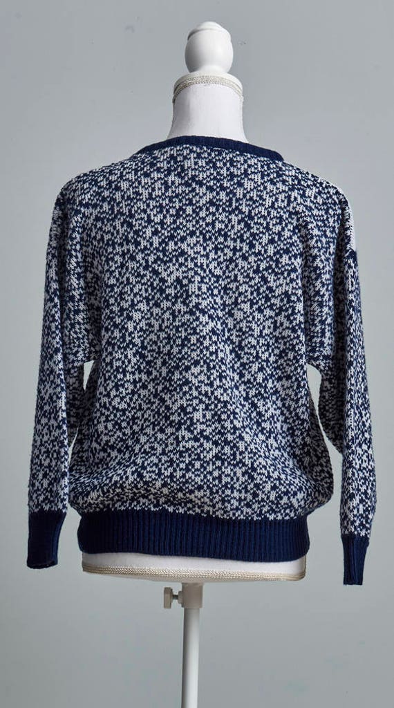 80s Geometric Sweater Women, 80s Navy Blue Sweate… - image 4
