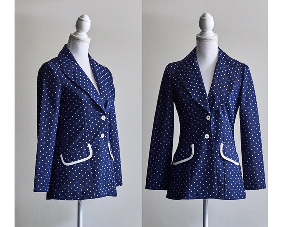 1960s Vintage Blazer, Navy Women's Blazer, Vintag