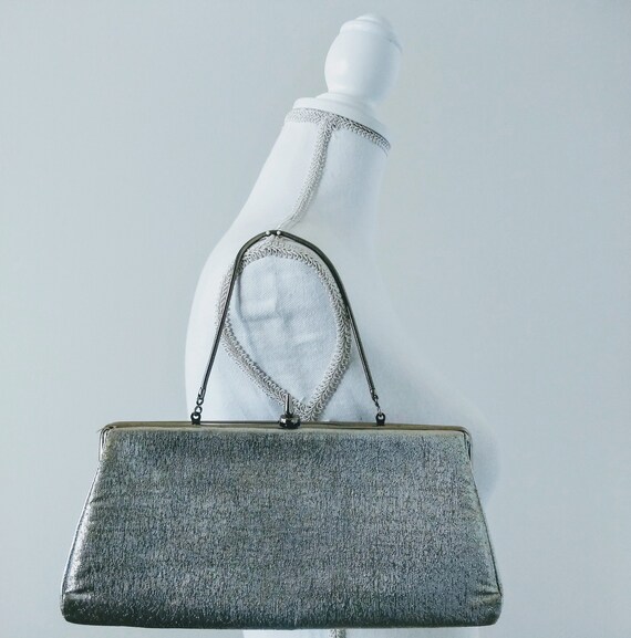 Silver Metallic Clutch Purse, Vintage Clutch Hand… - image 1