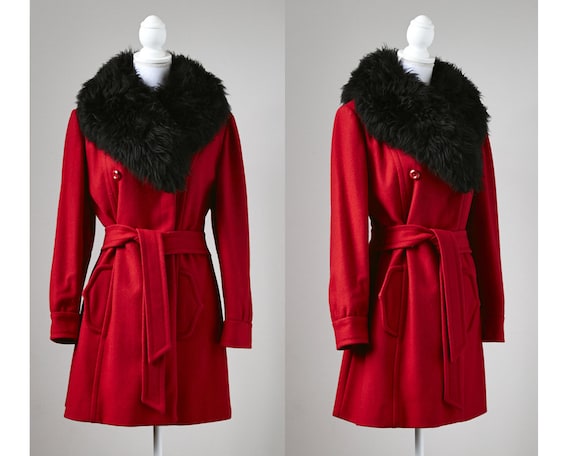 1960’s Red Wool Coat, Red Wool Coat With Black She