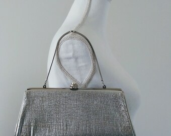 Silver Metallic Clutch Purse, Vintage Clutch Handbag, Brocade Clutch Purse, Bridal Clutch Purse, Tinsel Purse
