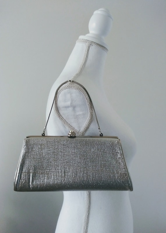 Silver Metallic Clutch Purse, Vintage Clutch Handb