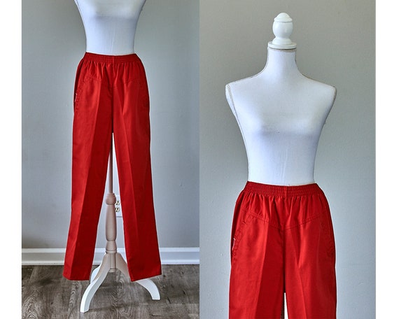 1980s High Waisted Pants, Red GITANO Pants, Women… - image 1